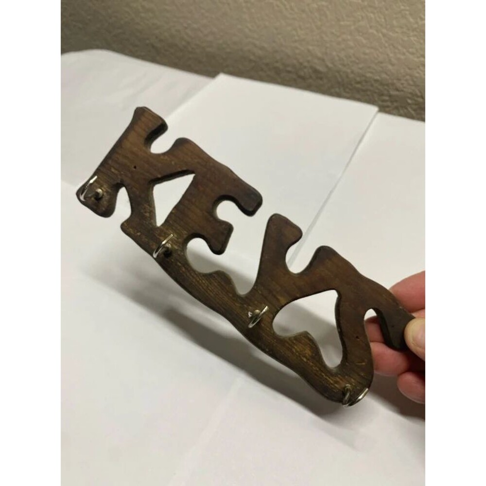 vintage 1970s/1980s rustic wooden "KEYS" wall holder
